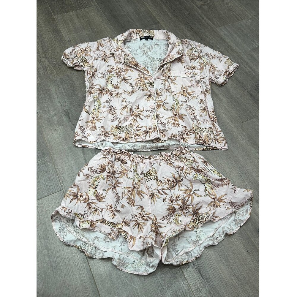 Generation Love Pink Leopard Botanical Print Pajama Short Set Size Small